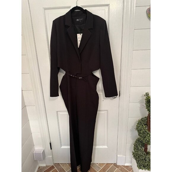 Zara Black Belted Cutout Jumpsuit size XL NWT - Picture 2 of 7